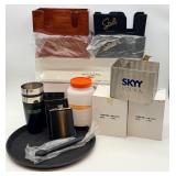 Barware & Liquor Display Set - Stoli Stand, SKYY Tin, Malibu Tray, Hip Flask and more