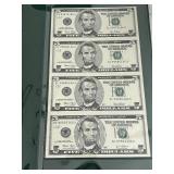 2003 Uncut Sheet $5 Dollar Federal Reserve Notes