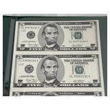 2003 Uncut Sheet $5 Dollar Federal Reserve Notes