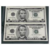 2003 Uncut Sheet $5 Dollar Federal Reserve Notes