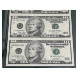 2003 Uncut Sheet $10 Dollar Federal Reserve Star Notes LOW Serial Numbers