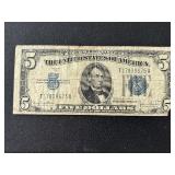 1934 D Blue Seal $5 Dollar Silver Certificate