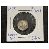 1878 Silver 1/4 Real Large G