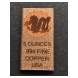 5 Ounce .999 Fine Copper Bar