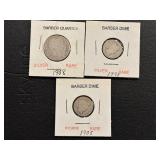 Barber Silver Quarter and Dimes