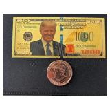 24K Gold Trump $1000 Dollar Note and Copper Round