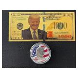 24K Gold Trump $1000 Dollar Note and Silver Plated Round