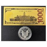 24K Gold Trump $1000 Dollar Note and Silver Plated Round