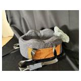 Donut-shaped padded cushion - gray fabric & orange strap