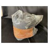 Donut-shaped padded cushion - gray fabric & orange strap