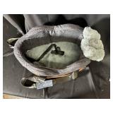 Donut-shaped padded cushion - gray fabric & orange strap