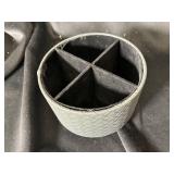 Round Faux Leather Desk Organizer - Hennaja, 4 Compartments, 360° Spinner, Weave Grey