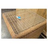 Wicker side table with glass insert
