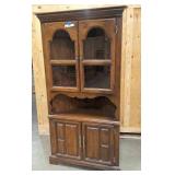 Solid wood and glass corner cabinet