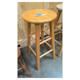Vintage wooden chair, and two wooden stools