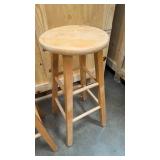 Vintage wooden chair, and two wooden stools