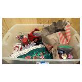 The Xmas tote = tree skirt, misc dcor, xmas tins, xmas candle holders
