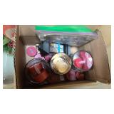 The Xmas tote = tree skirt, misc dcor, xmas tins, xmas candle holders