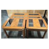 Solid wood side tables and matching coffe table with glass inserts
