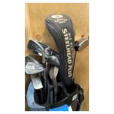 Two right handed sets of clubs and bags = Taylor made, mizunos, and vintage woods