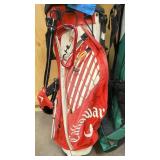 three right handed sets of clubs and bags = R5 driver, and misc clubs