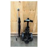 Top flite push cart, golf umbrella, and ball retriver