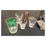 Misc barware = mixer, wine glass, shot glassses