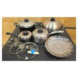 Wok with cover, misc pots and covers