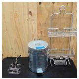 Small bathroom trash can, shower caddy, and hanging caddy