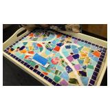 Decorative pillow, and hand painted, and tiled tray