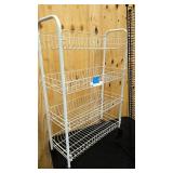 Metal media rack, and rolling wire shelf