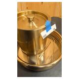 Gold Ice bucket, tray, and tongs