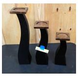 Set of decorative wooden candle holders small, med, and large