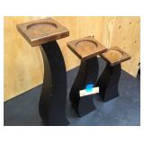 Set of decorative wooden candle holders small, med, and large