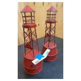 Pair of red metal light towers 12" tall