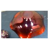 Large decorative glass bowl and 3 wood painted balls