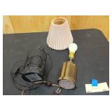 One small lamp with shade, and one small metal lattern