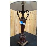 Solid leather, and metal floor lamp with decorative shade 36" tall