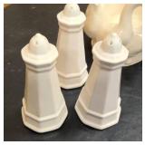 Salt, and pepper shakers, and swan dish