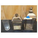 3 Misc candle holders - ine glass, and two glass and metal