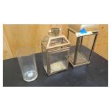 3 Misc candle holders - ine glass, and two glass and metal