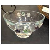 Decorative metal serving basket, decorative glass bowl, and bamboo bowl