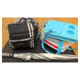 Frauenchuh cooler, raindow cooler, and grey and white umbrella