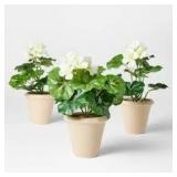 Set of 3 potted geranium arrangements Artificial construction Ceramic Containers