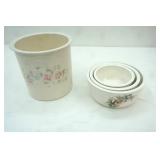 Pfaltzgraff Tea Rose Canister; Ceramic/Porcelain Nesting Bowls-Floral Design