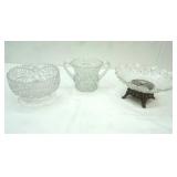 Vintage Crystal Pedestal Bowls and Double Handled Biscuit Jar