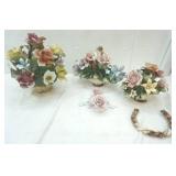 (3ct) Vintage Italian Capodimonte Porcelain Flower Arrangements