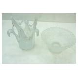 Vintage L.E. Smith Moon and Stars Frosted Glass Dish, Art Glass Vase