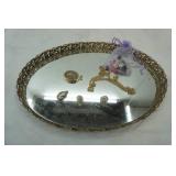 Vintage Vanity Mirror Tray with Jewelry & Buttons