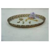 Vintage Vanity Mirror Tray with Jewelry & Buttons